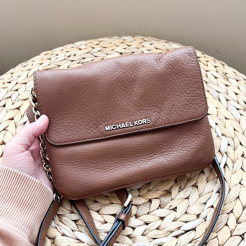 Michael Kors genuine cognac brown leather crossbody bag